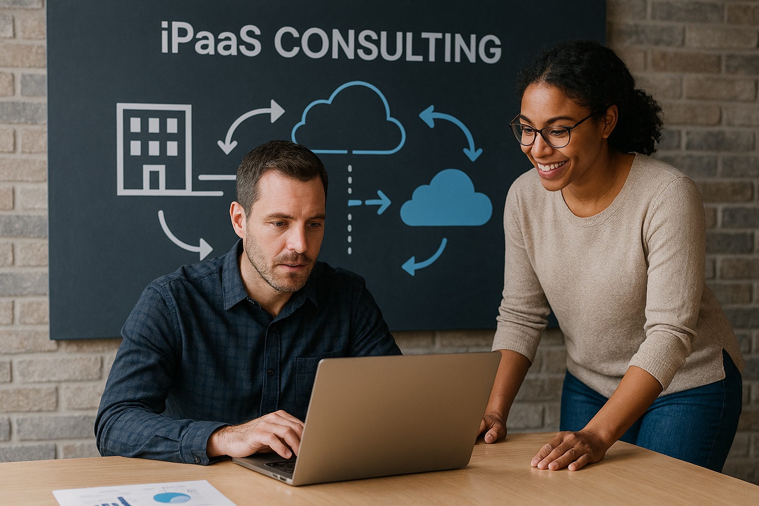 Consultant working with a client at a desk